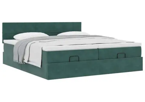 Cadru de pat otoman cu saltele, catifea verde închis 180x200cm - 5/5