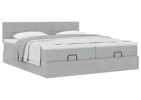 Cadru de pat otoman cu saltele Gri deschis 200x200cm catifea - 5/5