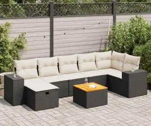 vidaXL Set mobilier de grădină cu perne, 8 piese, negru, poliratan