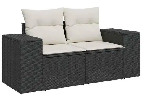 Set mobilier de grădină cu perne, 8 piese, negru, poliratan - 4/5