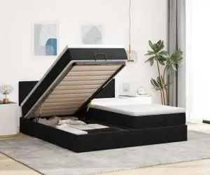 vidaXL Cadru de pat otoman cu saltele, catifea neagră 200x200cm