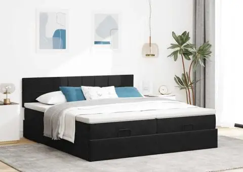 Cadru de pat otoman cu saltele, catifea neagră 200x200cm - 3/5