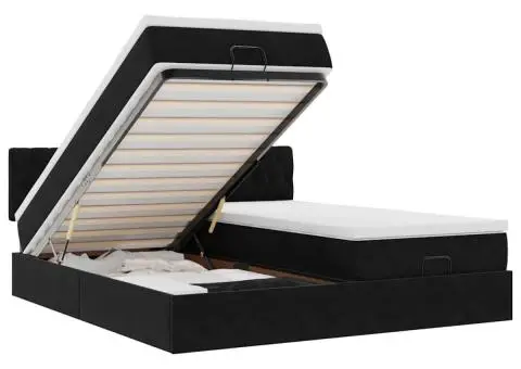 Cadru de pat otoman cu saltele, catifea neagră 180x200cm - 2/5