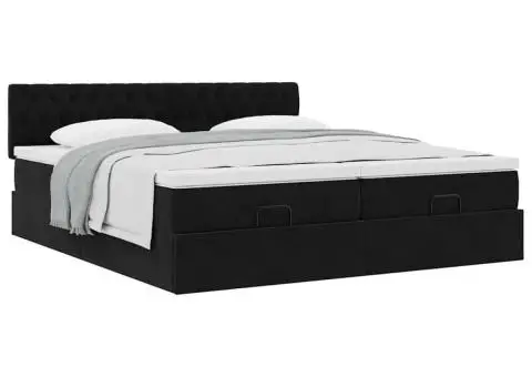 Cadru de pat otoman cu saltele, catifea neagră 180x200cm - 5/5