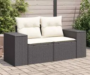 Canapea de grădină cu perne, 2 locuri, negru, poliratan