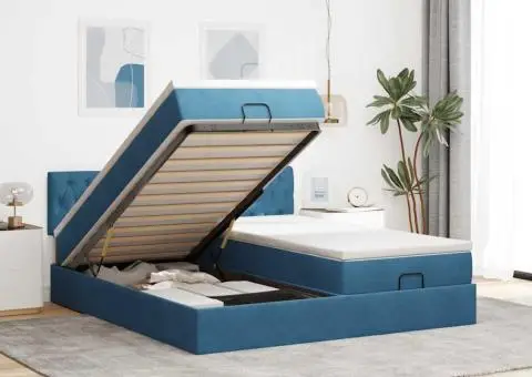 Cadru pat otoman cu saltele Albastru închis 180x200cm catifea - 1/5