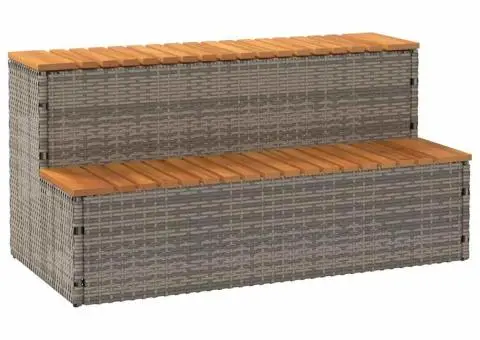 Trepte pentru cada hidromasaj gri poliratan și salcâm solid - 1/5