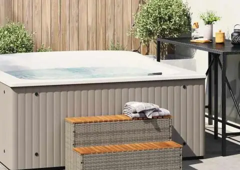 Trepte pentru cada hidromasaj gri poliratan și salcâm solid - 2/5