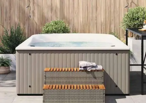 Trepte pentru cada hidromasaj gri poliratan și salcâm solid - 3/5