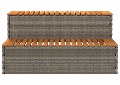 Trepte pentru cada hidromasaj gri poliratan și salcâm solid - 4/5