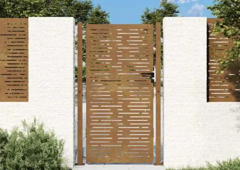Poartă pentru grădină, 105x205 cm, oțel corten, dreptunghiuri - 1/5