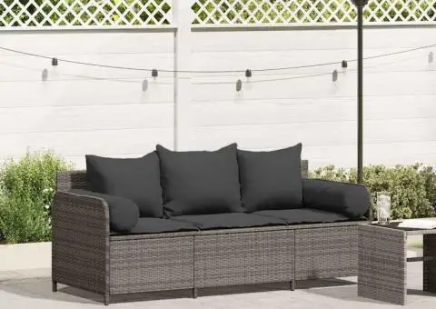 Canapea de grădină cu perne, cu 3 locuri, gri, poliratan - 1/5