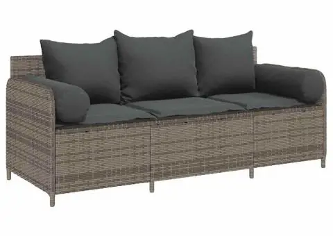 Canapea de grădină cu perne, cu 3 locuri, gri, poliratan - 2/5