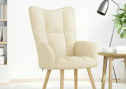 Scaun de relaxare, crem, material textil - 2/5