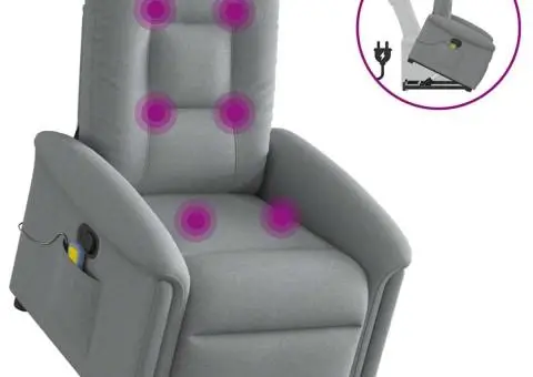 Fotoliu de masaj rabatabil cu ridicare, gri deschis, textil - 1/5