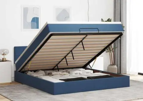 Cadru de pat otoman cu saltea țesătură albastră 180x200cm - 1/5