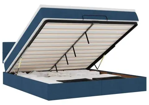 Cadru de pat otoman cu saltea țesătură albastră 180x200cm - 2/5