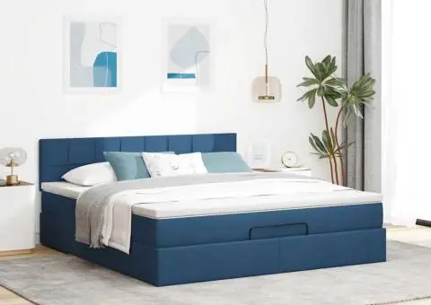 Cadru de pat otoman cu saltea țesătură albastră 180x200cm - 3/5