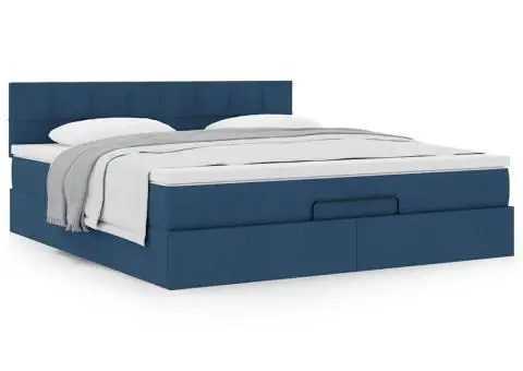 Cadru de pat otoman cu saltea țesătură albastră 180x200cm - 4/5