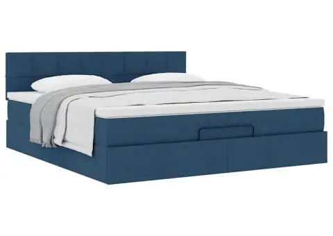 Cadru de pat otoman cu saltea țesătură albastră 180x200cm - 5/5