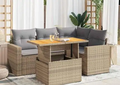 Set canapele de grădină cu perne, 5 piese, bej, poliratan - 1/5