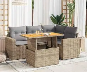 vidaXL Set canapele de grădină cu perne, 5 piese, bej, poliratan