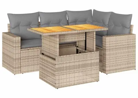 Set canapele de grădină cu perne, 5 piese, bej, poliratan - 2/5