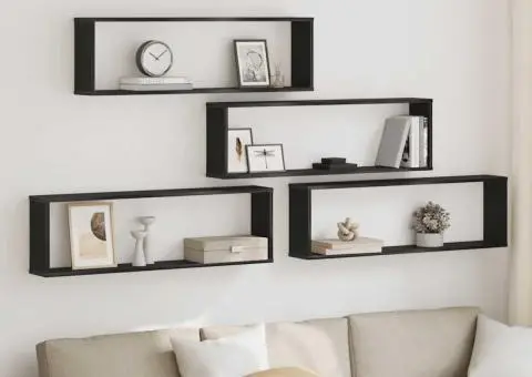 Rafturi cub de perete 4 buc Stejar negru Lemn prelucrat - 1/5