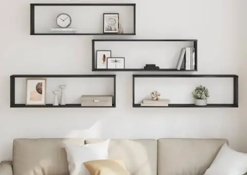 Rafturi cub de perete 4 buc Stejar negru Lemn prelucrat - 3/5