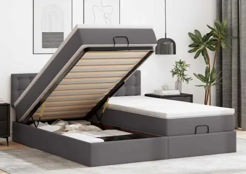 Cadru de pat otoman cu saltele Gri 180x200cm piele artificială - 1/5