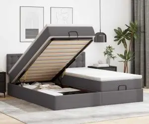 vidaXL Cadru de pat otoman cu saltele Gri 180x200cm piele artificială
