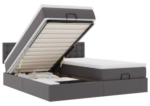 Cadru de pat otoman cu saltele Gri 180x200cm piele artificială - 2/5