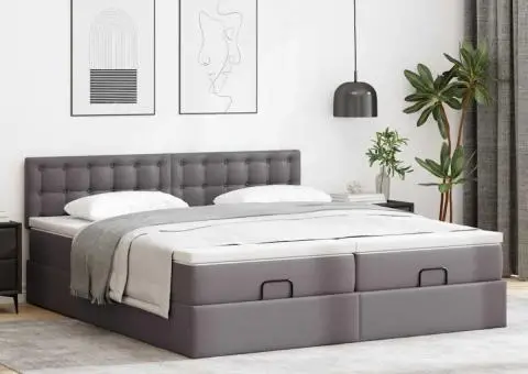 Cadru de pat otoman cu saltele Gri 180x200cm piele artificială - 3/5