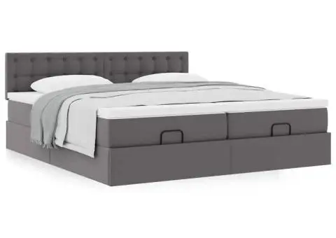 Cadru de pat otoman cu saltele Gri 180x200cm piele artificială - 4/5