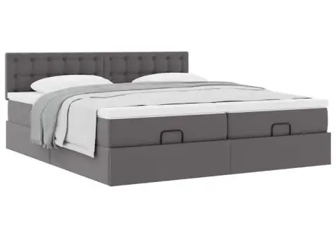 Cadru de pat otoman cu saltele Gri 180x200cm piele artificială - 5/5