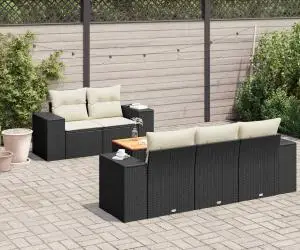 Set mobilier de grădină cu perne, 6 piese, negru, poliratan