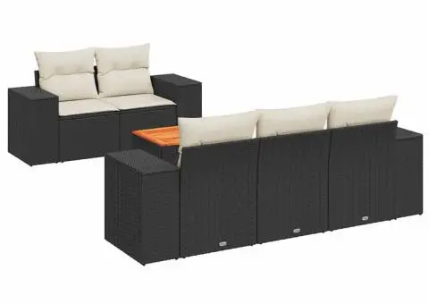 Set mobilier de grădină cu perne, 6 piese, negru, poliratan - 2/3