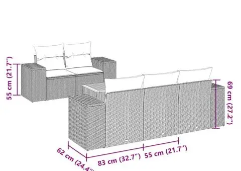 Set mobilier de grădină cu perne, 6 piese, negru, poliratan - 3/3