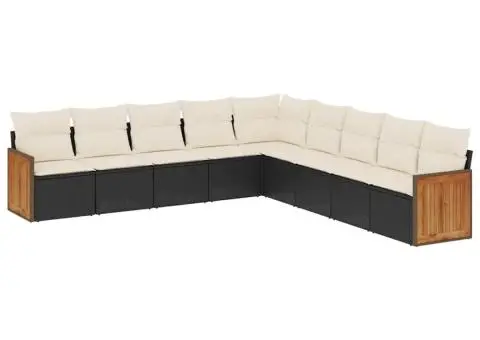 Set mobilier de grădină cu perne, 9 piese, negru, poliratan - 2/3