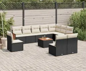 vidaXL Set canapele de grădină cu perne, 11 piese, negru, poliratan