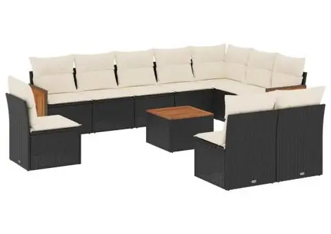 Set canapele de grădină cu perne, 11 piese, negru, poliratan - 2/3
