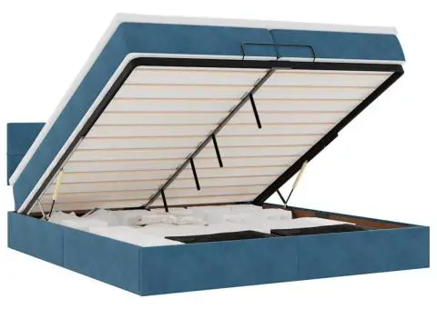 Pat otoman cu saltele și LED-uri Albastru închis catifea - 2/5