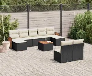 vidaXL Set canapele de grădină cu perne, 10 piese, negru, poliratan