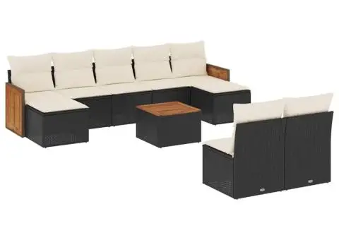 Set canapele de grădină cu perne, 10 piese, negru, poliratan - 2/3