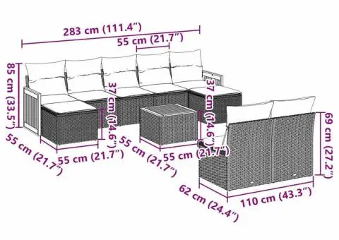 Set canapele de grădină cu perne, 10 piese, negru, poliratan - 3/3