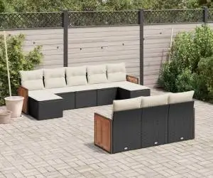 vidaXL Set canapele de grădină cu perne, 10 piese, negru, poliratan