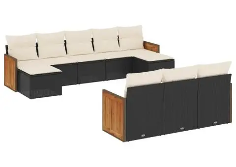 Set canapele de grădină cu perne, 10 piese, negru, poliratan - 2/3