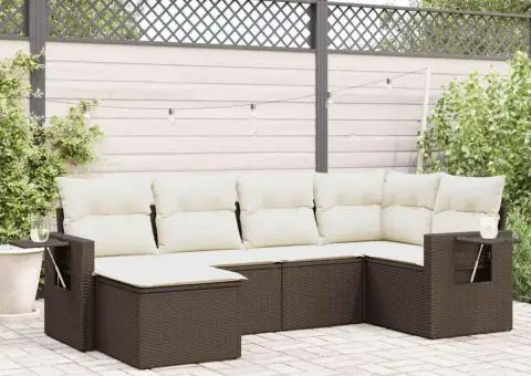 Set canapele de grădină cu perne, 6 piese, maro, poliratan - 1/5