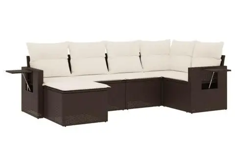 Set canapele de grădină cu perne, 6 piese, maro, poliratan - 2/5