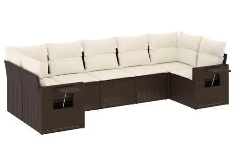 Set canapele de grădină cu perne, 7 piese, maro, poliratan - 2/5